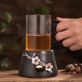 Black Zen κεραμική θήκη κεριών Inlay Tin Plum Blossom Διακόσμηση Τσαγιέρα Θέρμανση Θερμότερη Βάση Γάλα Καφέ Νερό Ζεστή Σόμπα τσαγιού