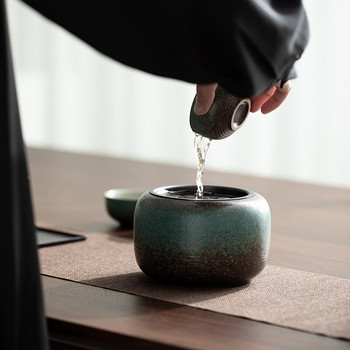 Πράσινο κεραμικό μαλαχίτη ιαπωνικού στιλ με καπάκι Tea Wash Οικιακό σετ τσαγιού δοχείο υπολειμμάτων τσαγιού από κεραμικό αξεσουάρ Αξεσουάρ