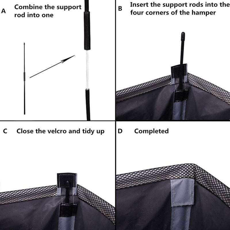 Didelis sulankstomas skalbinių krepšelis su rankenomis – sujungiamas skalbinių užtvaras ant ratų – aukštas sulankstomas audinio laikiklis