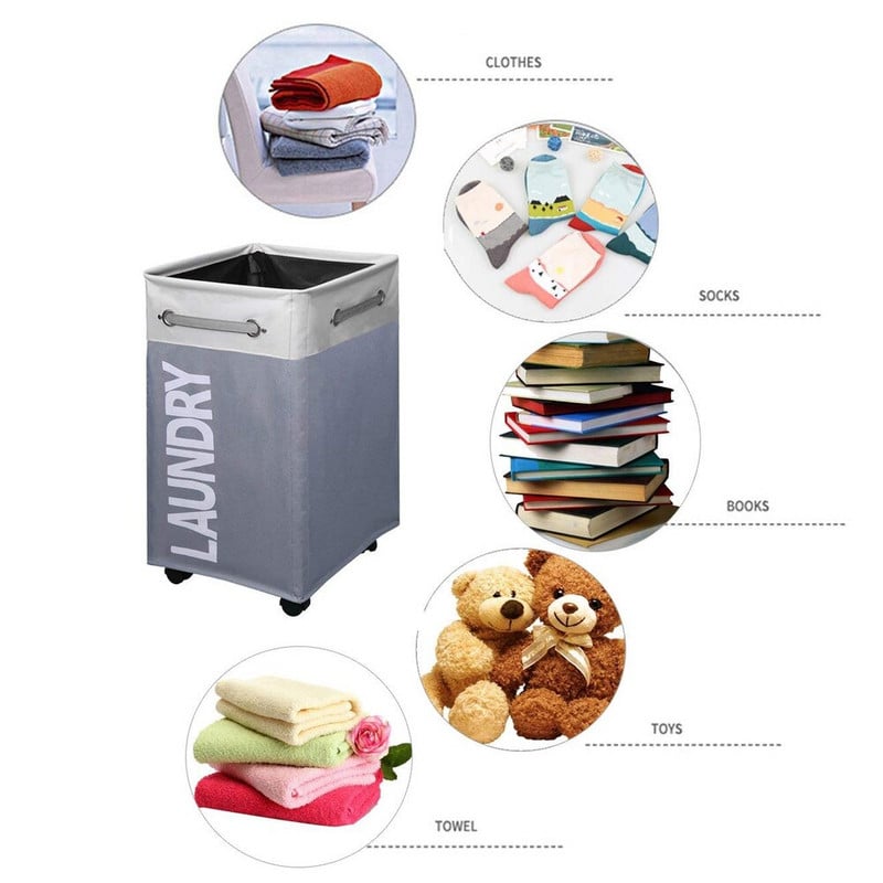 Didelis sulankstomas skalbinių krepšelis su rankenomis – sujungiamas skalbinių užtvaras ant ratų – aukštas sulankstomas audinio laikiklis