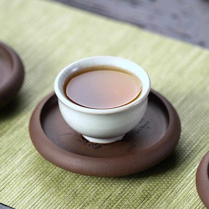 Tea asztaldísz lila agyagedény tálca szilva, orchidea, bambusz és krizantém pohártartó felemelhető sofőr Theiere