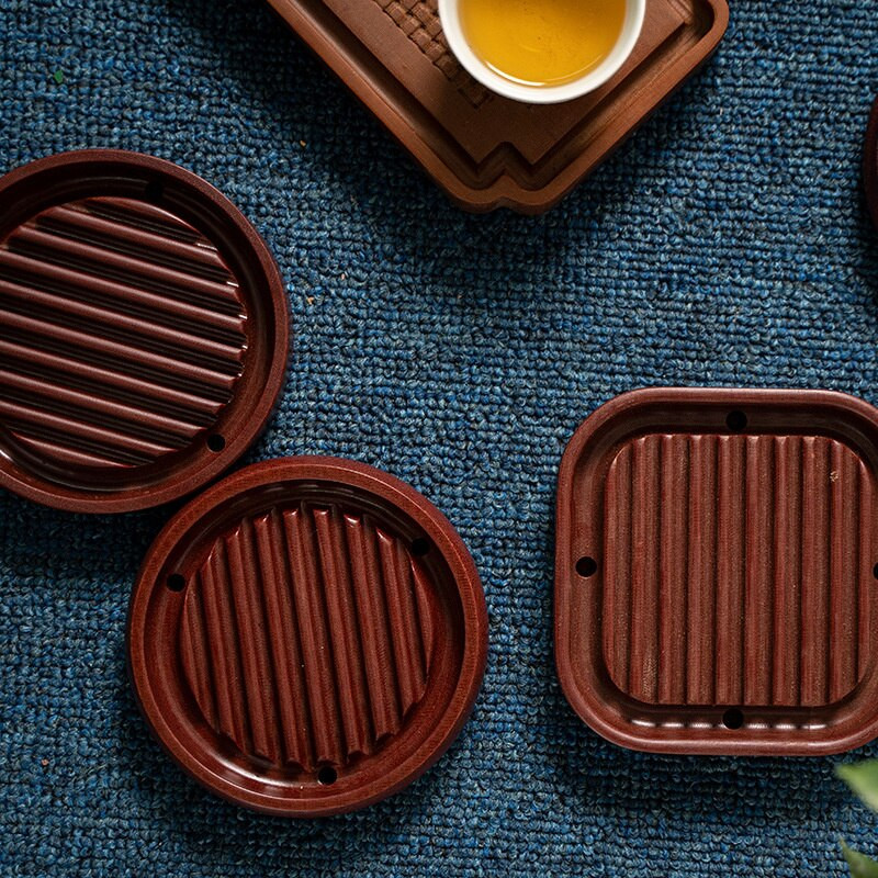 12x12cm Kreatív egyszerű edénytartó Rózsafa teástálca és tányér Fa teáskannatartó Otthoni dekorációs teáskanna és köteg tea