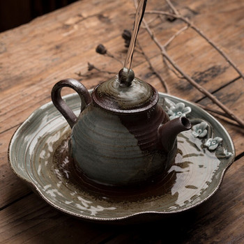 Поднос за сервиз за чай ретро променена пещ керамичен домакински чайник изолационна подложка творчески щипка с ръка цвете кунгфу аксесоари за чай