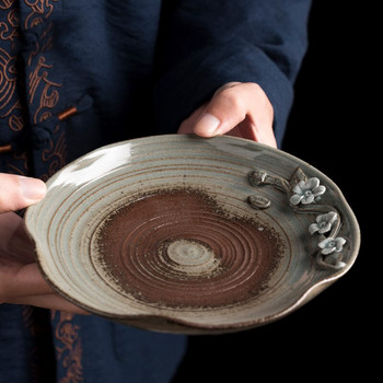 Поднос за сервиз за чай ретро променена пещ керамичен домакински чайник изолационна подложка творчески щипка с ръка цвете кунгфу аксесоари за чай