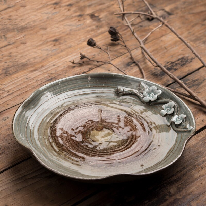 Arbatos rinkinio padėklas retro krosnis pakeistas keraminis buitinis arbatinuko izoliacinis padėklas kūrybingas rankų žiupsnelis gėlių kungfu arbatos rinkinio priedai