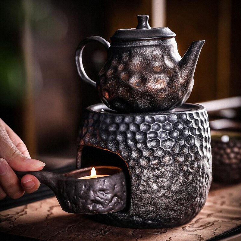 PINNY Rust Glazurat Ciocan cu model Sobă de ceai din ceramică caldă în stil japonez Accesorii pentru ceai Kung Fu Serviciu de ceai retro lucrat manual
