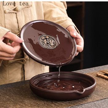 Чайник от масивно дърво от абанос със суха основа за маса за приготвяне на чай подложка за чай лилав пясък чайник мат пейка сервиз за чай аксесоари японски стил