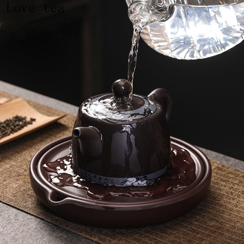 Чайник от масивно дърво от абанос със суха основа за маса за приготвяне на чай подложка за чай лилав пясък чайник мат пейка сервиз за чай аксесоари японски стил