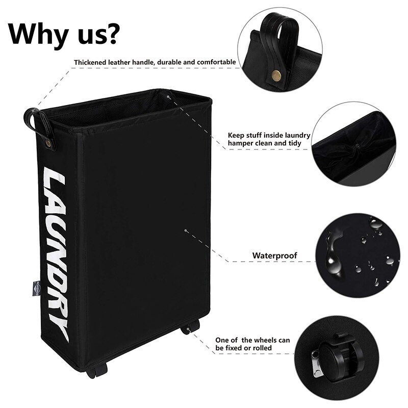 Naujas skalbinių krepšelis su ratukais Audinys Namai Siauros plyšelės Sandėliavimo rūbai Įvairūs Sulankstomas nešvarių drabužių krepšelis