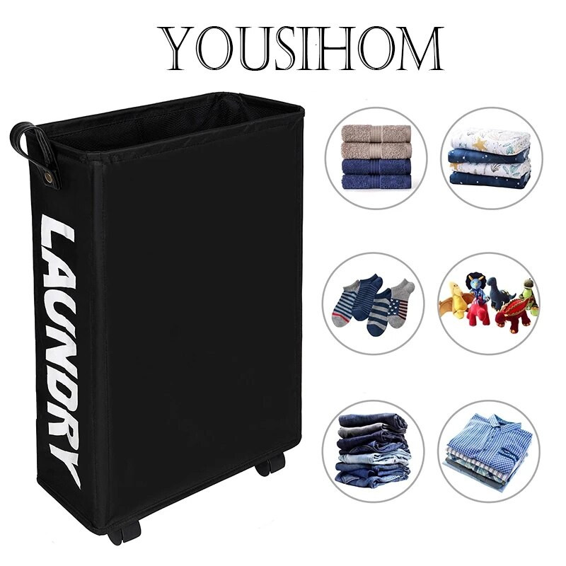 Naujas skalbinių krepšelis su ratukais Audinys Namai Siauros plyšelės Sandėliavimo rūbai Įvairūs Sulankstomas nešvarių drabužių krepšelis