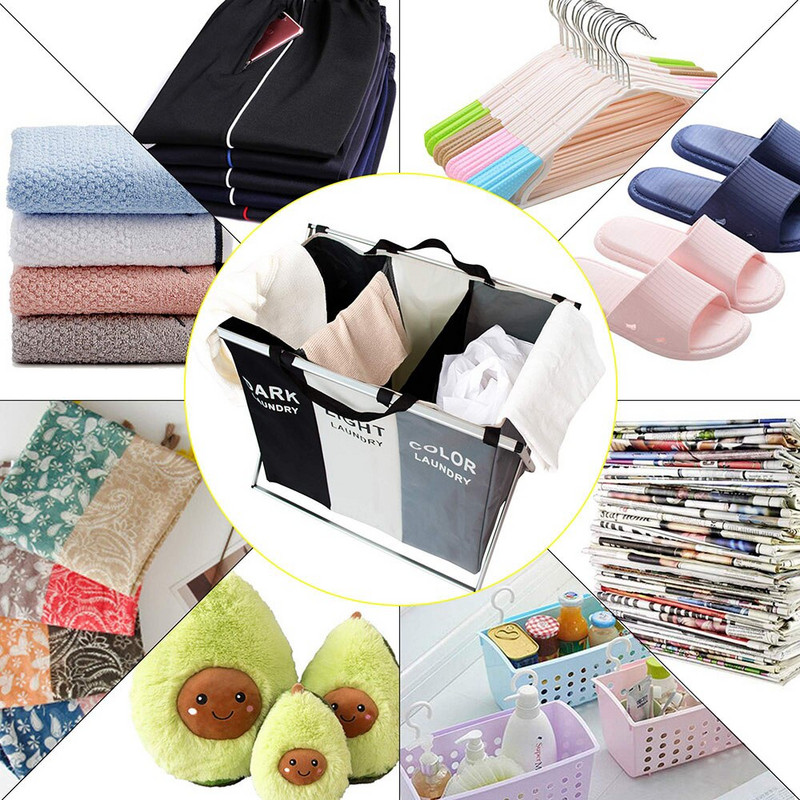 2022 Coș de depozitare pentru haine murdare Coș organizator cu trei grile Coș de rufe pliabil mare Coș de rufe impermeabil pentru acasă