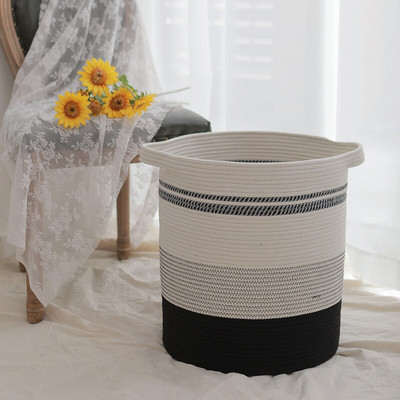 Mosodai kosár Dekoratív szőtt pamut kötél tárolórekesz fogantyúkkal nappali szemeteshez Játékok Párnák Takarók Ruhák TJ7288