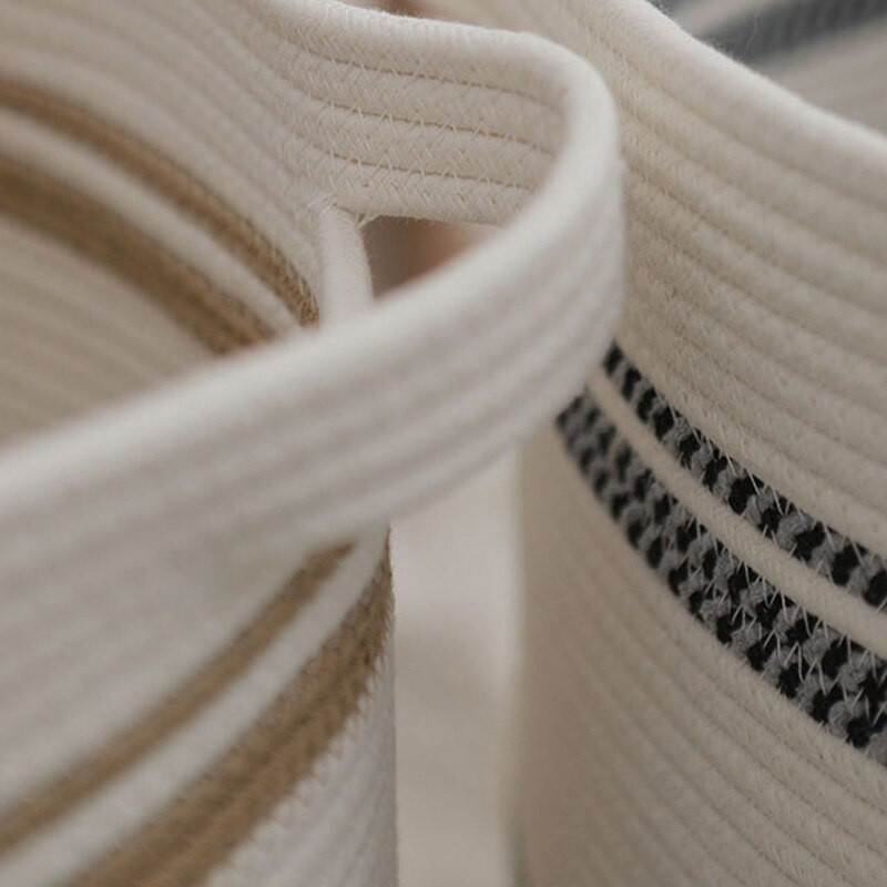 Mosodai kosár Dekoratív szőtt pamut kötél tárolórekesz fogantyúkkal nappali szemeteshez Játékok Párnák Takarók Ruhák TJ7288