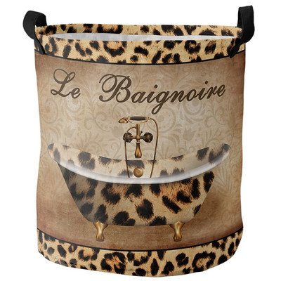 Leopárd szennyes kosár Összehajtható kerek vízálló otthoni rendszerező kosár ruházat gyermekjáték nagy kapacitású tároló kosár