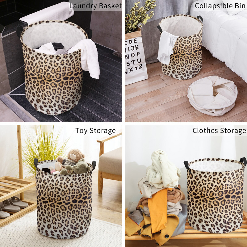 Leopárd szennyes kosár Összehajtható kerek vízálló otthoni rendszerező kosár ruházat gyermekjáték nagy kapacitású tároló kosár