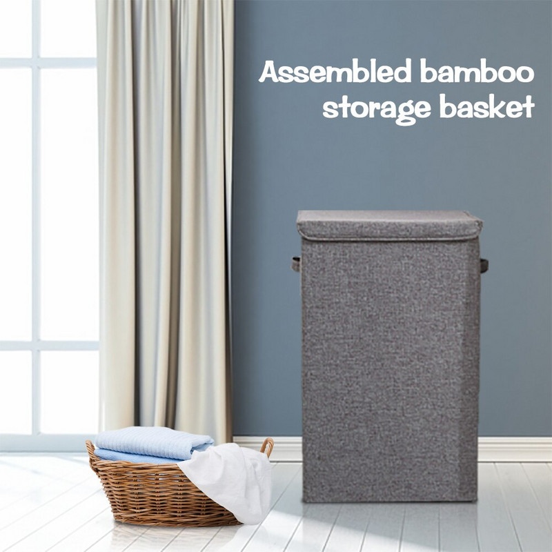 Uždengtas medvilninis ir lininis sulankstomas skalbinių krepšelis, atsparus vandeniui, nešvarių drabužių kibiras Sulankstomas vandeniui atsparus skalbinių krepšelis