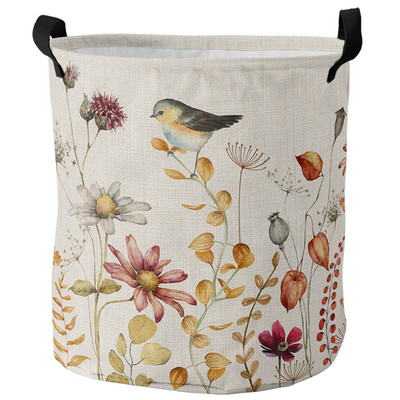 Retro ziedu savvaļas ziedi netīrās veļas grozs salokāms ūdensizturīgs mājas organizators grozs apģērbs bērnu rotaļlietu uzglabāšanas grozs