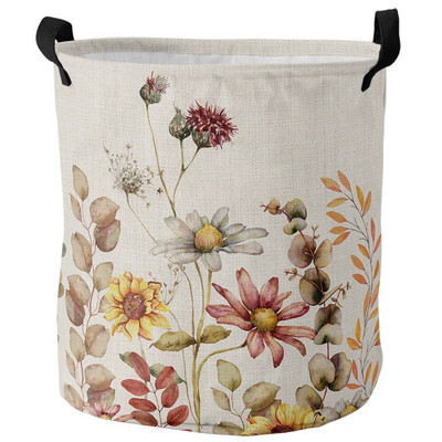 Retro ziedu savvaļas ziedi netīrās veļas grozs salokāms ūdensizturīgs mājas organizators grozs apģērbs bērnu rotaļlietu uzglabāšanas grozs