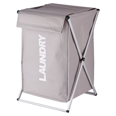 Coș de rufe Coș de haine Organizator Sorter Depozitare Pliabil cu mâner de capac Cadru de aluminiu pentru baie Dormitor Casa Bej