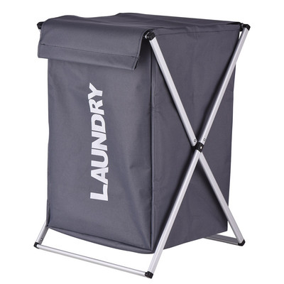 Coș de rufe Coș de haine Organizator Sorter Depozitare Pliabil cu mâner de capac Cadru de aluminiu pentru baie Dormitor Casa Bej