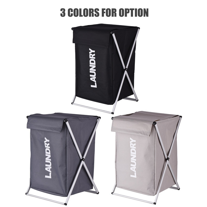 Coș de rufe Coș de haine Organizator Sorter Depozitare Pliabil cu mâner de capac Cadru de aluminiu pentru baie Dormitor Casa Bej