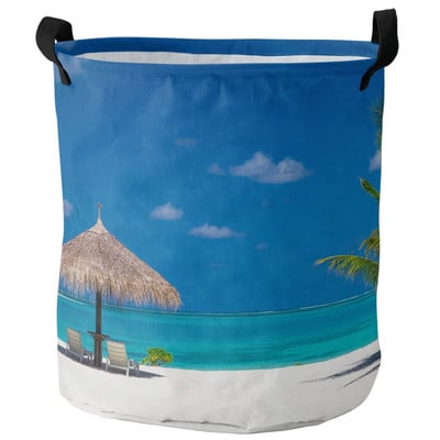 Ház Sea Terrace Beach Island Mosodakosár Összehajtható Oxford Tárolókosarak Mosodarendező piszkos ruhákhoz