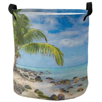 Ház Sea Terrace Beach Island Mosodakosár Összehajtható Oxford Tárolókosarak Mosodarendező piszkos ruhákhoz