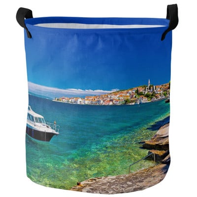 Ház Sea Terrace Beach Island Mosodakosár Összehajtható Oxford Tárolókosarak Mosodarendező piszkos ruhákhoz