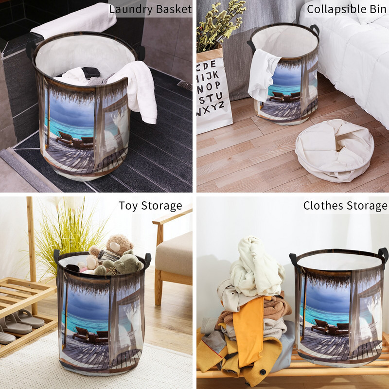 Ház Sea Terrace Beach Island Mosodakosár Összehajtható Oxford Tárolókosarak Mosodarendező piszkos ruhákhoz