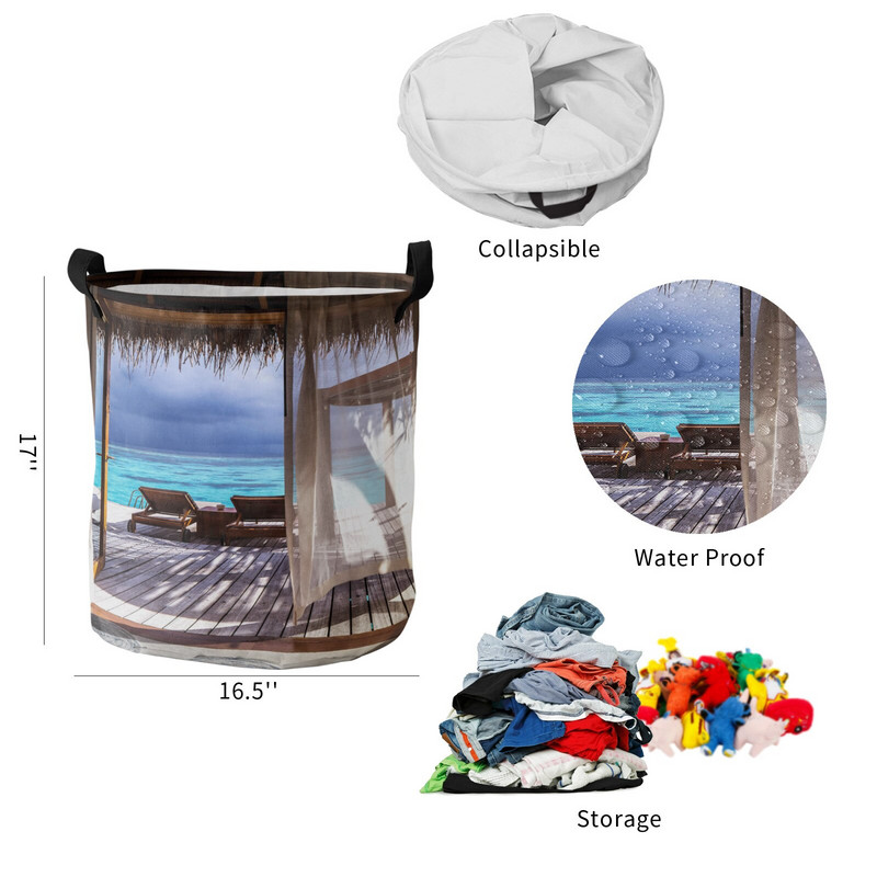 Ház Sea Terrace Beach Island Mosodakosár Összehajtható Oxford Tárolókosarak Mosodarendező piszkos ruhákhoz