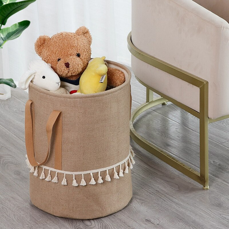 Sulankstomas pintas džiuto audinys skalbinių krepšelis Medvilninis linas Nešvarus rūbų laikymo krepšelis Vaikams žaislai Įvairūs reikmenys Organizatorius