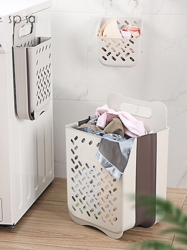 Ruhák akadályozzák a piszkos szennyes táskát Összehajtható szennyeskosár Tárolás Nagy tárhely Lyukasztómentes akasztófal Piszkos ruhák