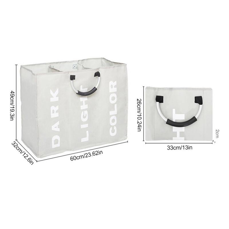 Buitinių audinių skalbinių krepšelis 3 sekcijų trukdo rūšiavimo krepšelis Sulankstomas skalbimo dėtuvė Nešvarių drabužių laikiklis