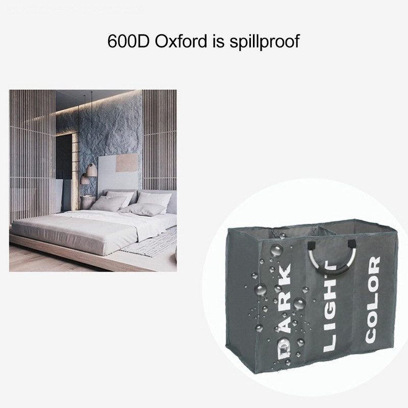 Buitinių audinių skalbinių krepšelis 3 sekcijų trukdo rūšiavimo krepšelis Sulankstomas skalbimo dėtuvė Nešvarių drabužių laikiklis