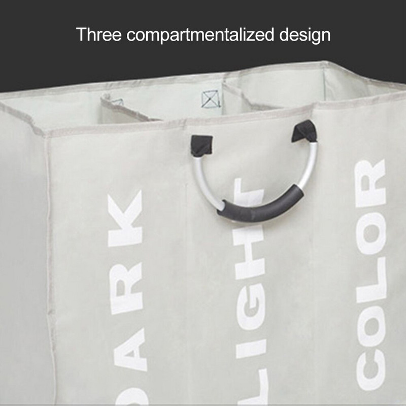 Buitinių audinių skalbinių krepšelis 3 sekcijų trukdo rūšiavimo krepšelis Sulankstomas skalbimo dėtuvė Nešvarių drabužių laikiklis