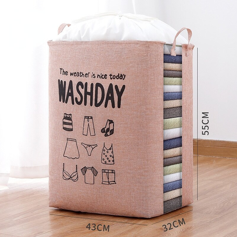 75L didelės talpos medvilninis lininis nešvarių skalbinių krepšelis sulankstomas kvadratinis vandeniui atsparus organizatorius kibiras nešvarių drabužių laikymo krepšelis