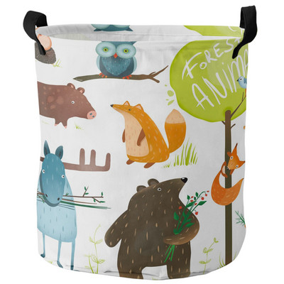 Miško gyvūnai Miškai Pelėda Lapė Elnias Nešvarių skalbinių krepšelis Sulankstomas vandeniui atsparus namų organizatorius krepšelis Drabužių Vaikų žaislų laikymo krepšelis