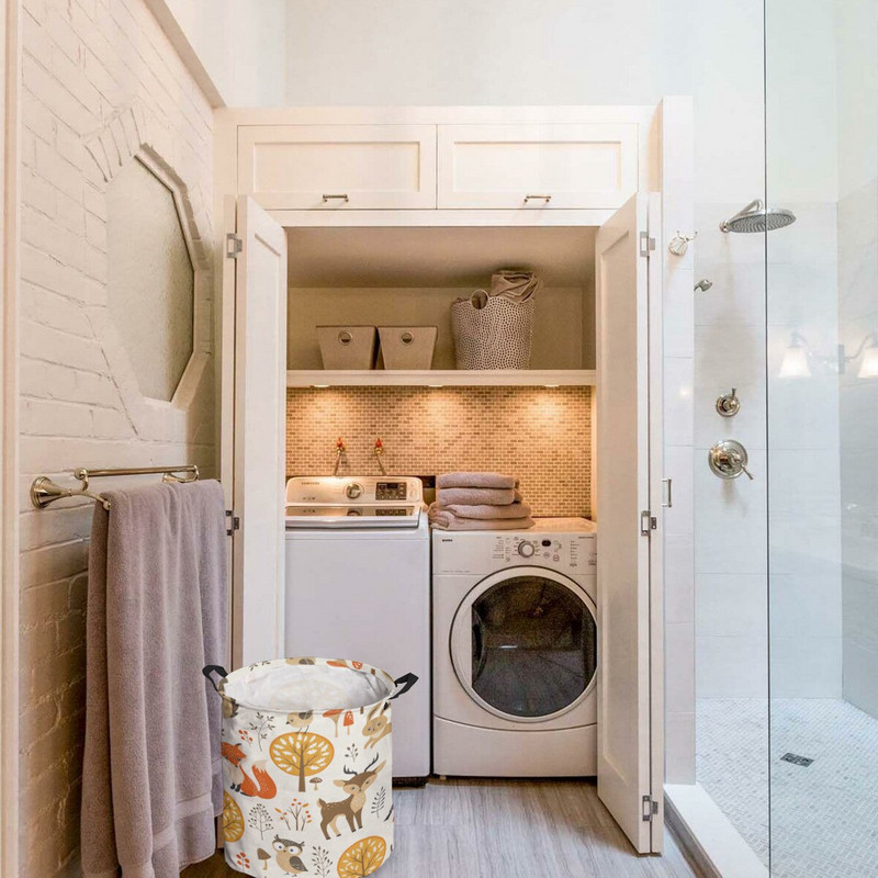 Miško gyvūnai Miškai Pelėda Lapė Elnias Nešvarių skalbinių krepšelis Sulankstomas vandeniui atsparus namų organizatorius krepšelis Drabužių Vaikų žaislų laikymo krepšelis