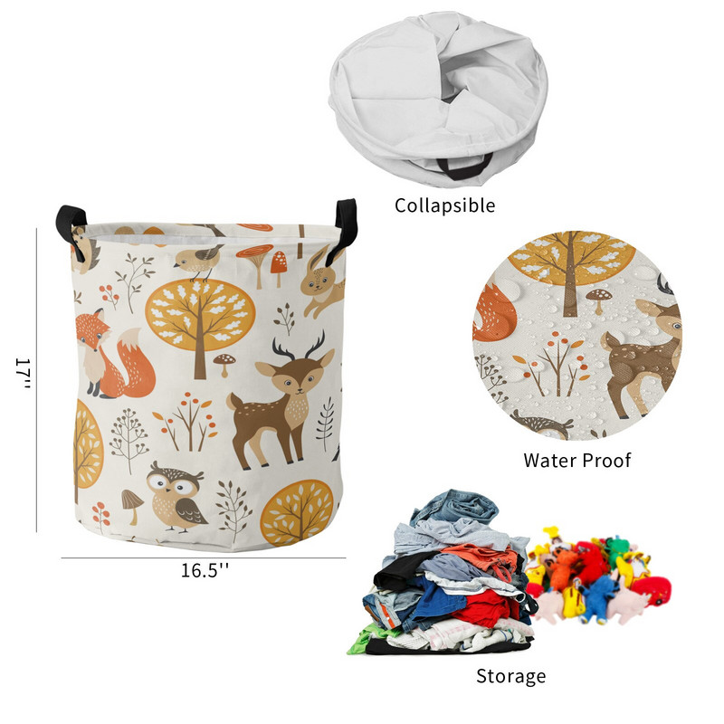 Miško gyvūnai Miškai Pelėda Lapė Elnias Nešvarių skalbinių krepšelis Sulankstomas vandeniui atsparus namų organizatorius krepšelis Drabužių Vaikų žaislų laikymo krepšelis