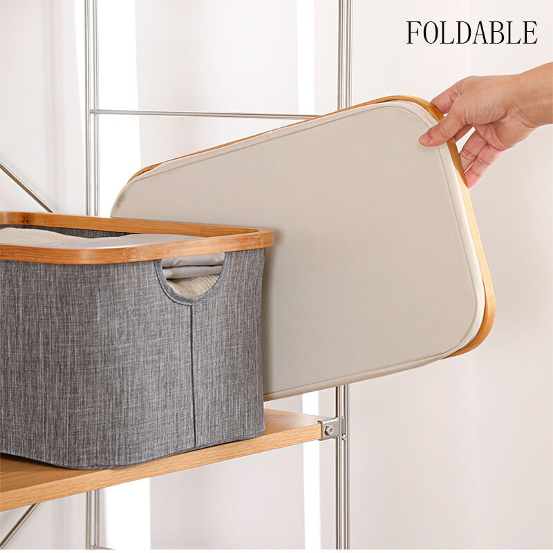 Skalbinių krepšelis Didelis bambuko nešvarių drabužių užtvaras su rankena vandeniui atsparus sulankstomas skalbinių laikiklis