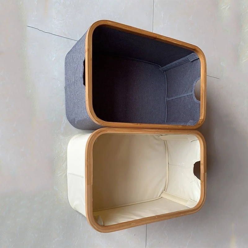 Skalbinių krepšelis Didelis bambuko nešvarių drabužių užtvaras su rankena vandeniui atsparus sulankstomas skalbinių laikiklis