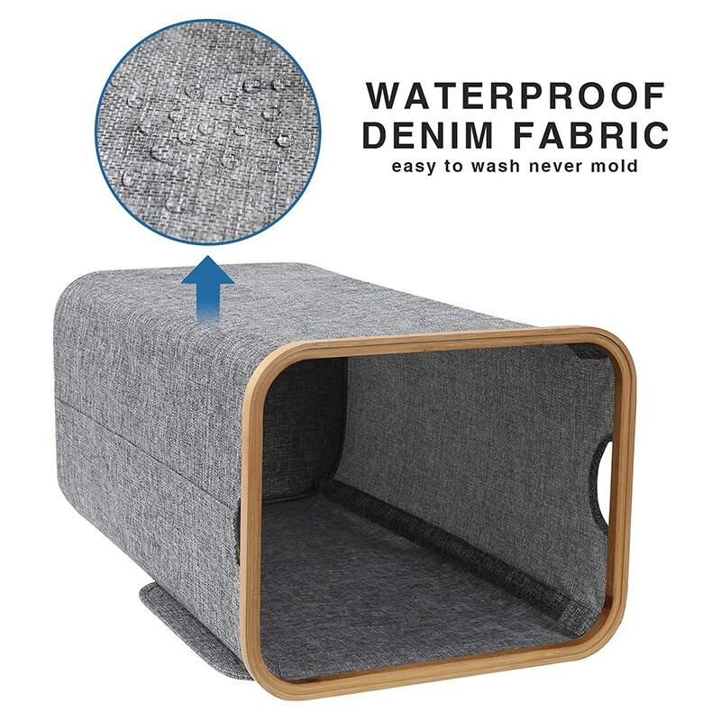 Drabužių krepšys su dangteliu, bambukiniai nešvarių skalbinių krepšeliai su rankena, sulankstomas skalbinių dėklas drabužiams tvarkyti