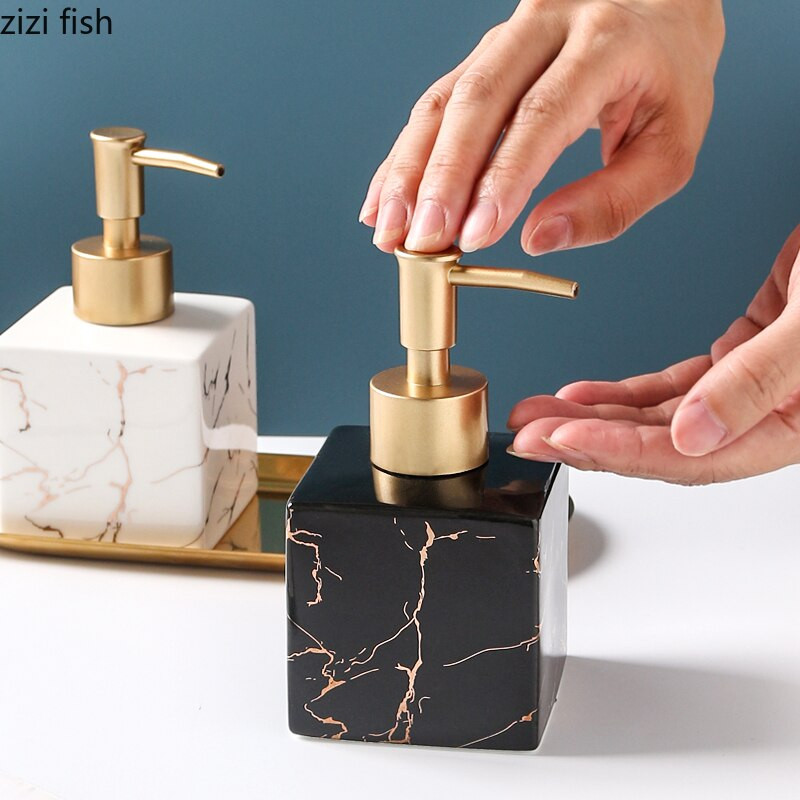 Marmurinės tekstūros kvadratinis nešiojamas muilo dozatorius vonios reikmenys šampūnas tuščias buteliukas Auksinės spaudimo galvutės rankų dezinfekavimo buteliukas