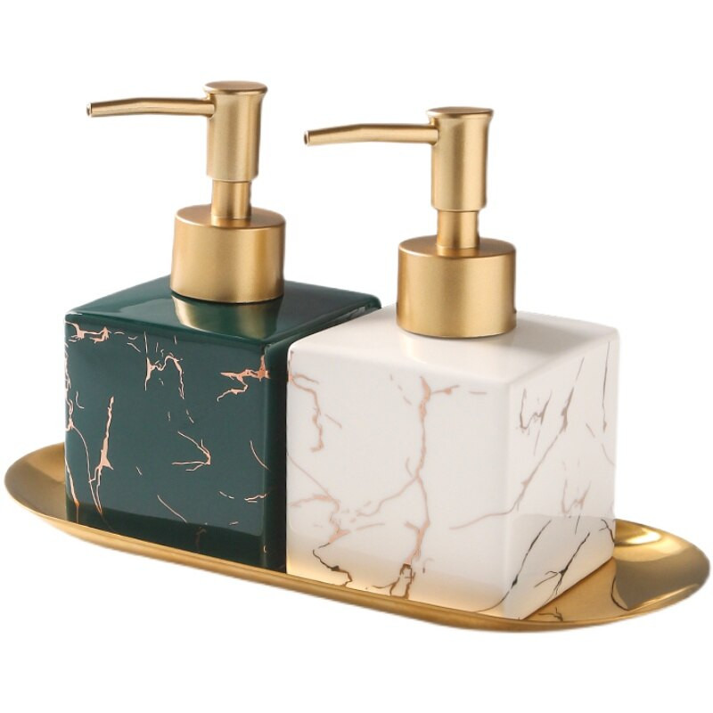 Marmurinės tekstūros kvadratinis nešiojamas muilo dozatorius vonios reikmenys šampūnas tuščias buteliukas Auksinės spaudimo galvutės rankų dezinfekavimo buteliukas