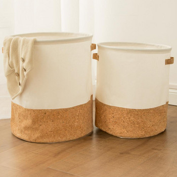 Цилиндрична кошница за пране с дръжка Изкуствен памук Лен Детска стая Чанта за играчки за пране за домакински кошници за пране