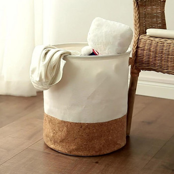 Цилиндрична кошница за пране с дръжка Изкуствен памук Лен Детска стая Чанта за играчки за пране за домакински кошници за пране