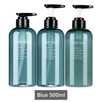Set 3 în 1 Flacon de șampon pentru baie, 300 ml/500 ml, dozator de săpun pentru spălarea corporală, balsam de păr, sticla reîncărcabilă, borcan de depozitare din plastic