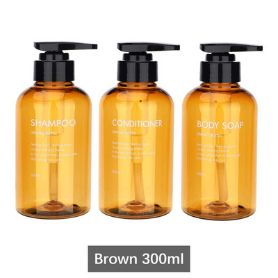 Set 3 în 1 Flacon de șampon pentru baie, 300 ml/500 ml, dozator de săpun pentru spălarea corporală, balsam de păr, sticla reîncărcabilă, borcan de depozitare din plastic