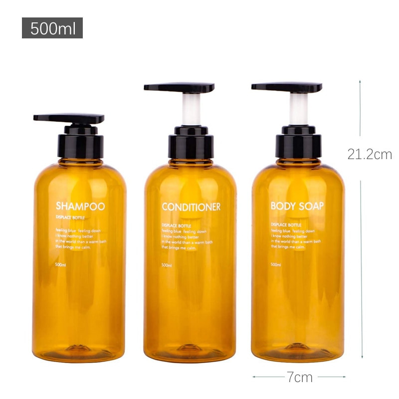 Set 3 în 1 Flacon de șampon pentru baie, 300 ml/500 ml, dozator de săpun pentru spălarea corporală, balsam de păr, sticla reîncărcabilă, borcan de depozitare din plastic