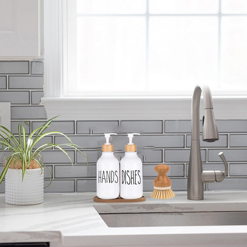 Vonios kambario šampūno dozatoriaus buteliukas su vandeniui atspariomis etiketėmis indų muilo dozatorius, skirtas virtuvės kriauklei, užpildomas skysto losjono indelis